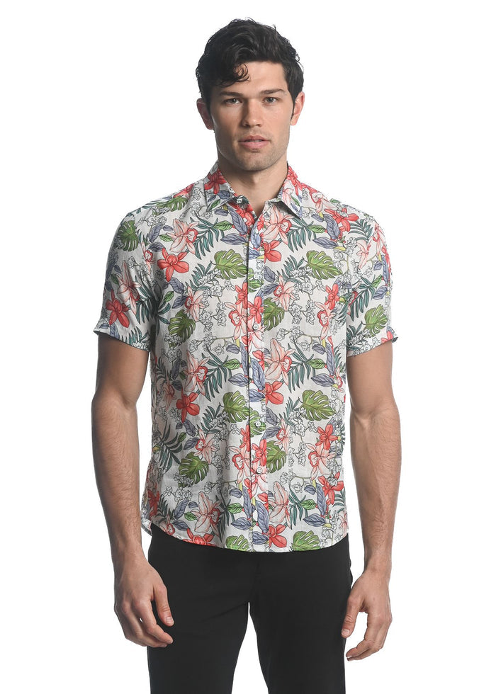 ORCHIDS TENCEL/LINEN S/S WOVEN SHIRT