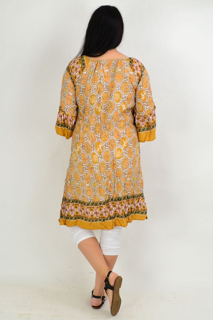 Mustard crinkle tie tunic dress by Hourglass featuring a relaxed fit and stylish design, perfect for casual or dressy occasions.