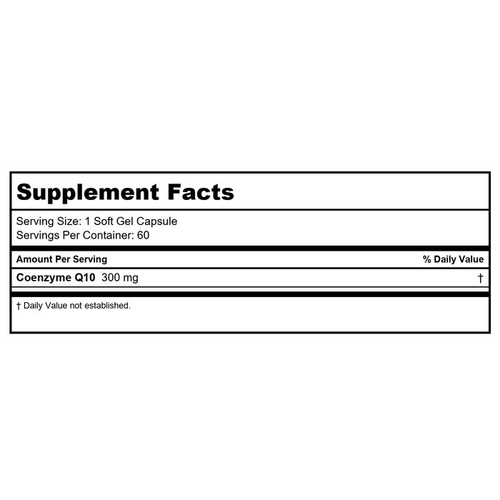 Ortho Molecular - CoQ-10 300 MG - 60 Soft Gel Capsules - Supplement Facts panel