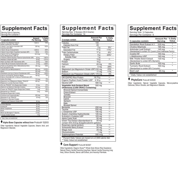 Ortho Molecular Core Restore Kit (Vanilla, 14 Day) - Supplement Facts panel