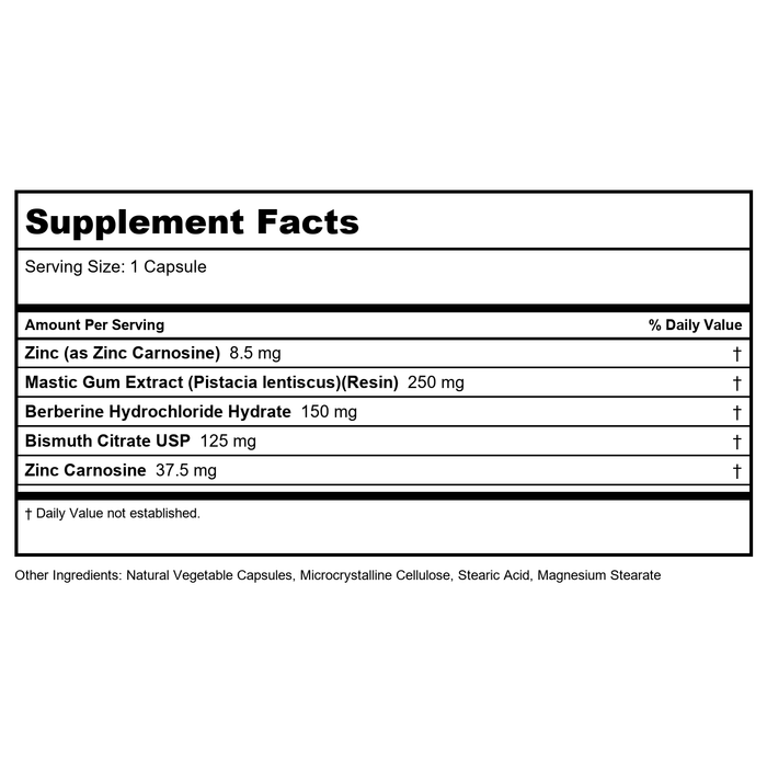 Pyloricil 60 Capsules by Ortho Molecular Products - Supplement Facts panel