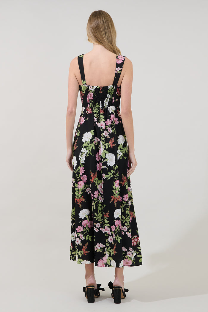 Paisly Smocked Maxi Dress Hollyhock