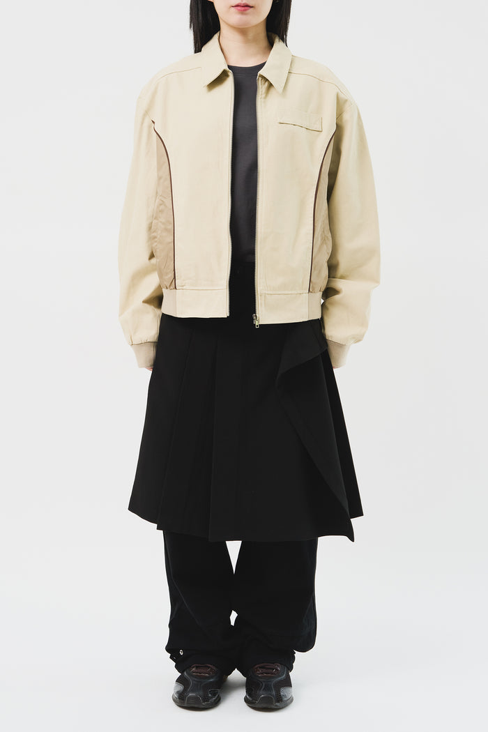 Panel Contrast Zip Blouson - BLACK / LIGHT BEIGE