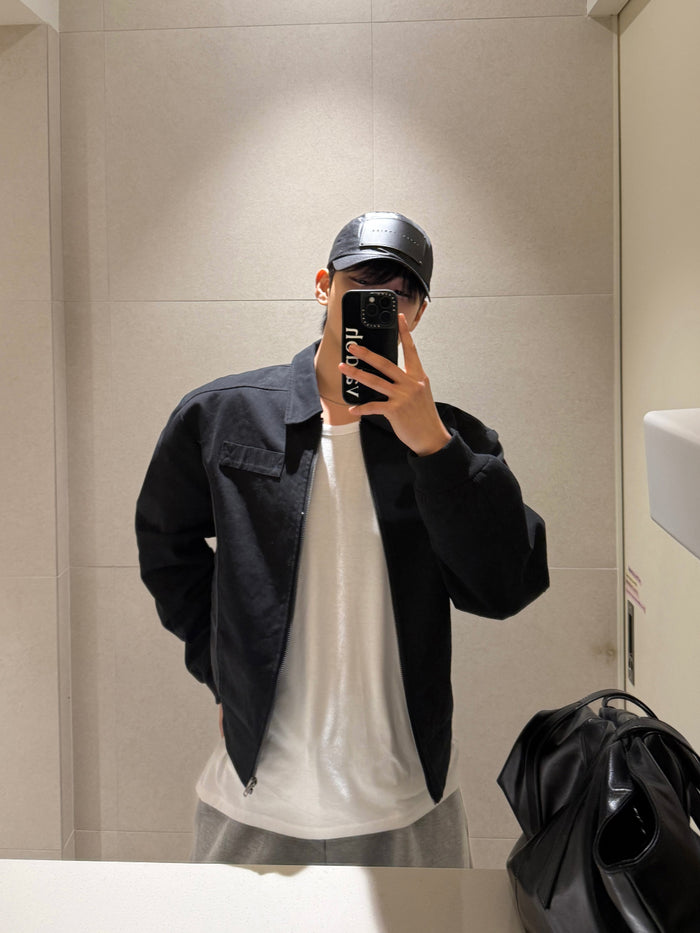 Panel Contrast Zip Blouson - BLACK / LIGHT BEIGE