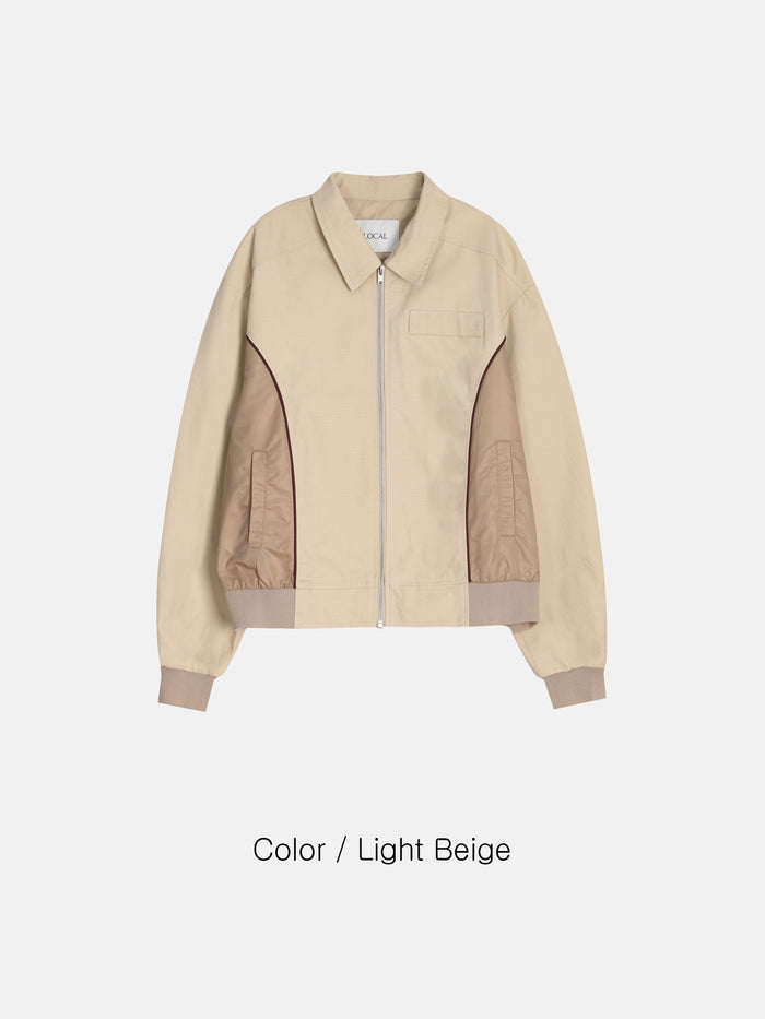 Panel Contrast Zip Blouson - BLACK / LIGHT BEIGE
