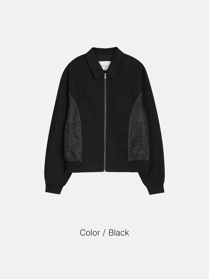 Panel Contrast Zip Blouson - BLACK / LIGHT BEIGE