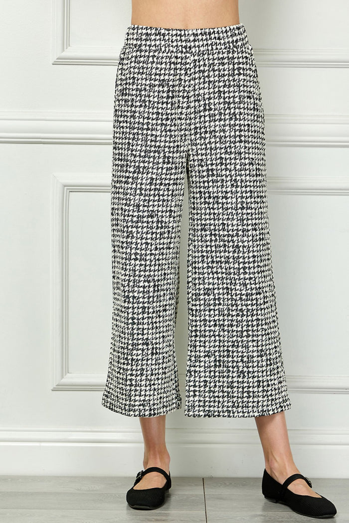PANTS Houndstooth Texture Relaxed Wide Cropped Knit