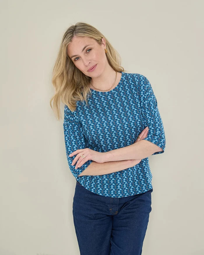 Patterned Crew Neck Dolman Sleeve Top - Glenda