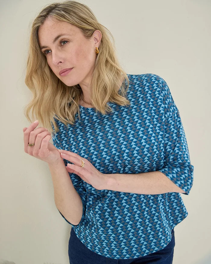 Patterned Crew Neck Dolman Sleeve Top - Glenda
