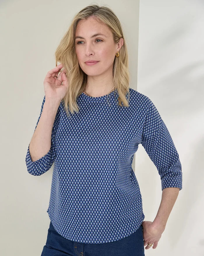 Patterned Crew Neck Dolman Sleeve Top - Renee