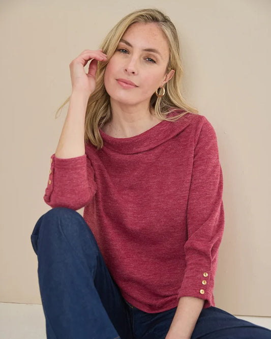 Peggy 3/4 Sleeve Boat Neck Top - Raspberry