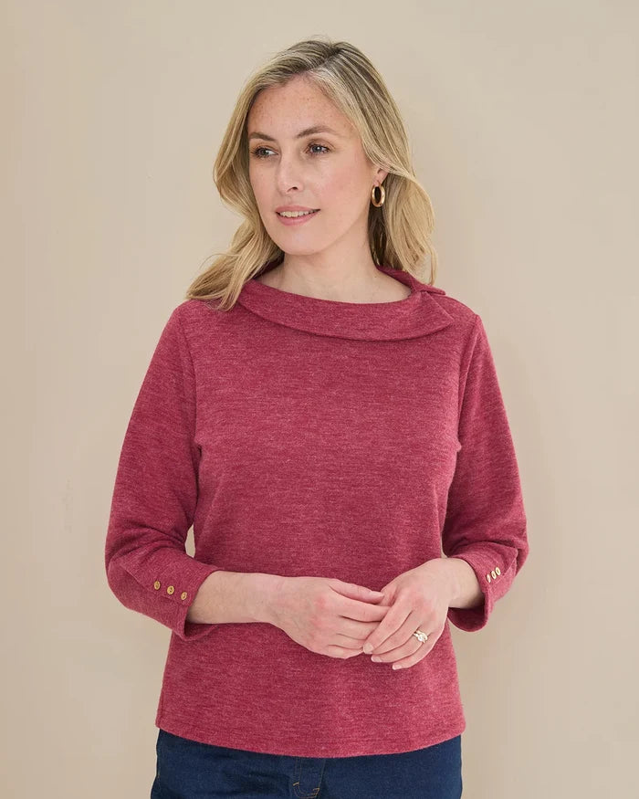 Peggy 3/4 Sleeve Boat Neck Top - Raspberry
