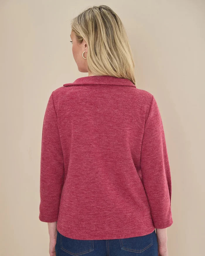 Peggy 3/4 Sleeve Boat Neck Top - Raspberry