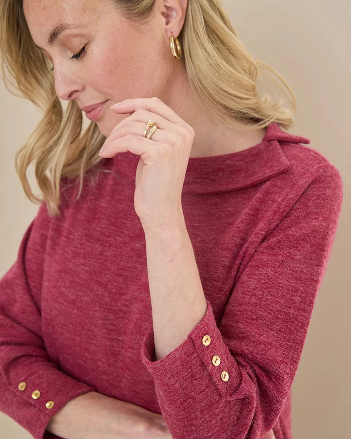 Peggy 3/4 Sleeve Boat Neck Top - Raspberry