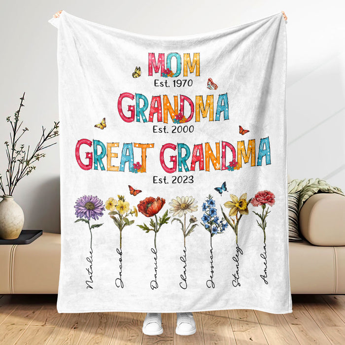 Personalized Gifts From Grandkids | Mom Great Grandma Blanket for Mothers Day