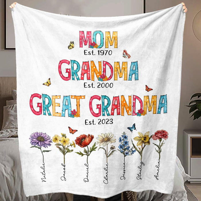 Personalized Gifts From Grandkids | Mom Great Grandma Blanket for Mothers Day