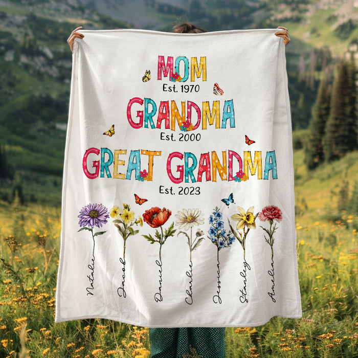 Personalized Gifts From Grandkids | Mom Great Grandma Blanket for Mothers Day