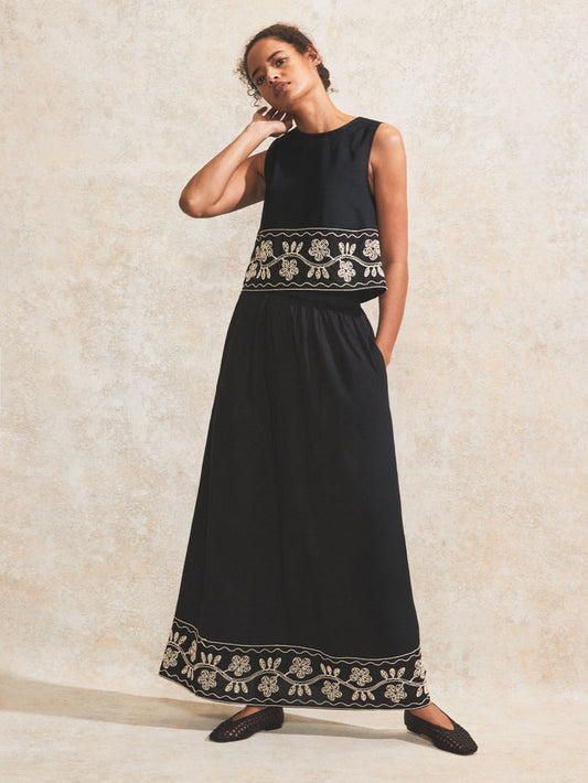 Petite Black Embroidered Maxi Skirt