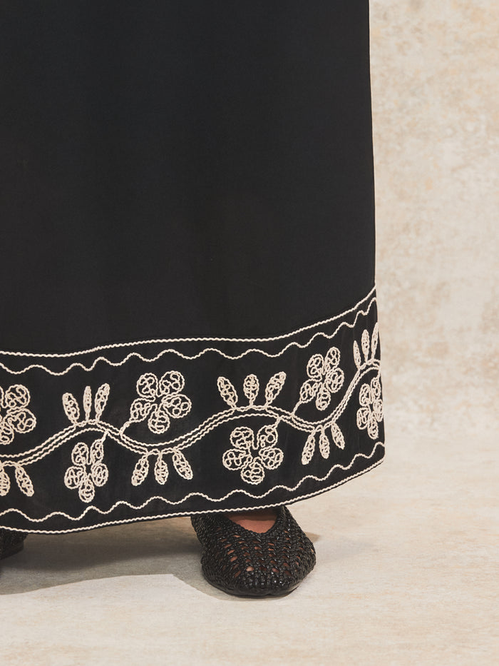 Petite Black Embroidered Maxi Skirt