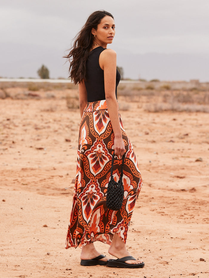 Petite Brown Tile-Print Maxi Skirt