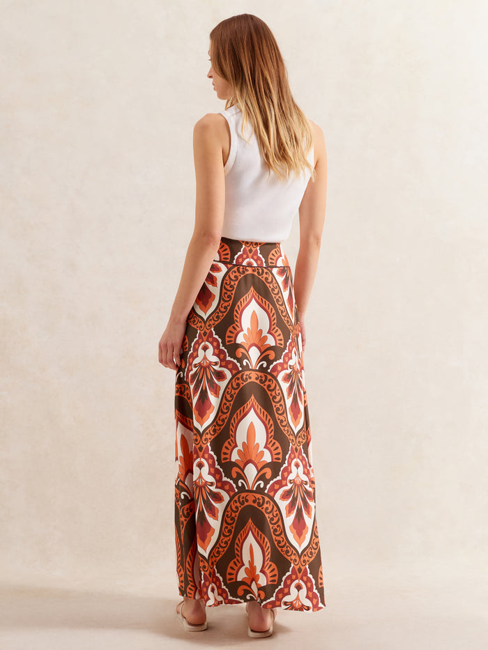 Petite Brown Tile-Print Maxi Skirt