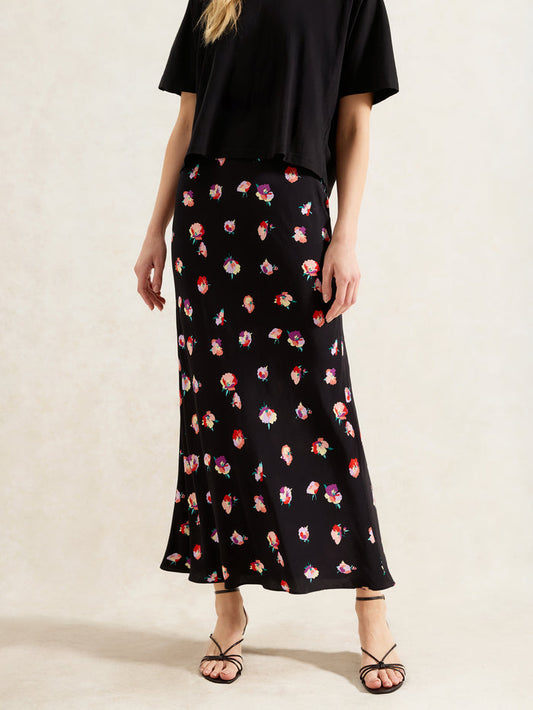 Petite Multi Pansy Printed Bias Cut Skirt