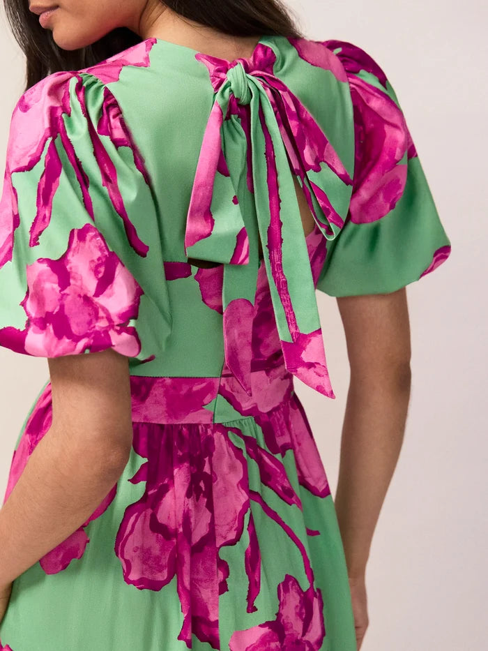 Seraphina Pink And Green Floral Puff Sleeve Dress Occasionwear Dress Modern