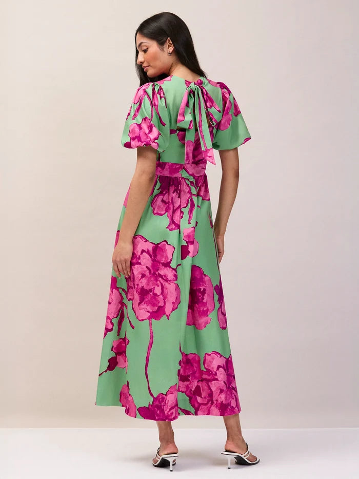 Seraphina Pink And Green Floral Puff Sleeve Dress Occasionwear Dress Modern