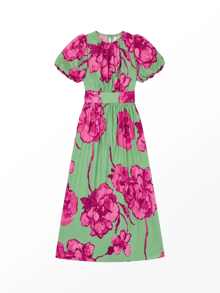 Seraphina Pink And Green Floral Puff Sleeve Dress Occasionwear Dress Modern
