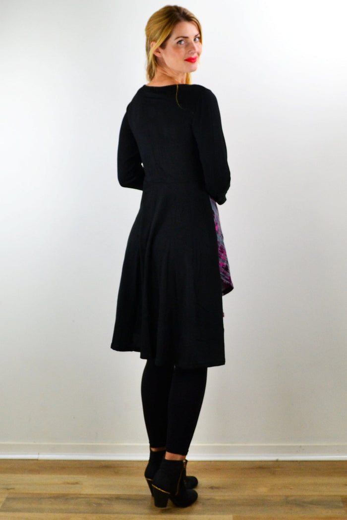 Pink and grey abstract print tunic dress by Hourglass, featuring a relaxed fit and stylish design, displayed on a model.