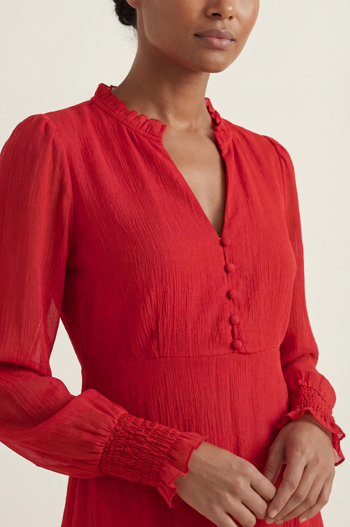 Plain V Neck Chiffon Dress | Red