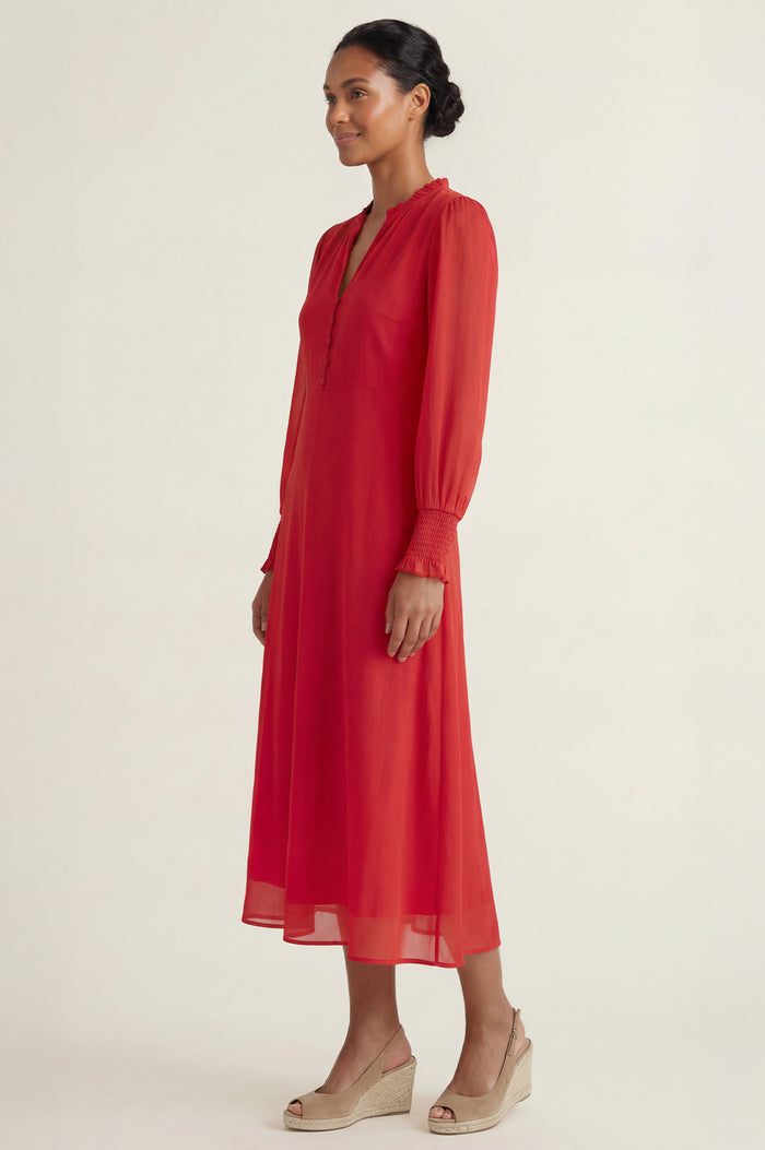 Plain V Neck Chiffon Dress | Red