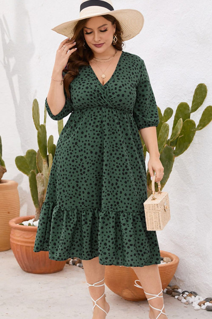 Plus Size Printed Surplice Ruffle Hem Dress - Madikfashions.com
