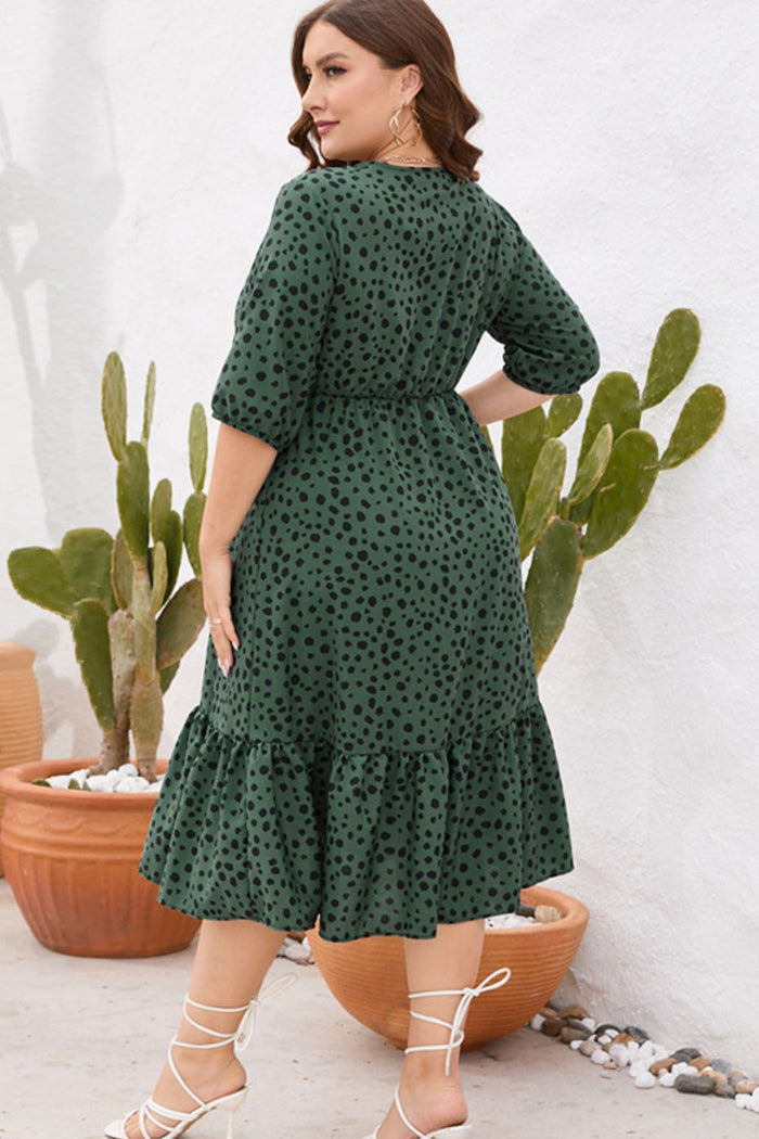 Plus Size Printed Surplice Ruffle Hem Dress - Madikfashions.com