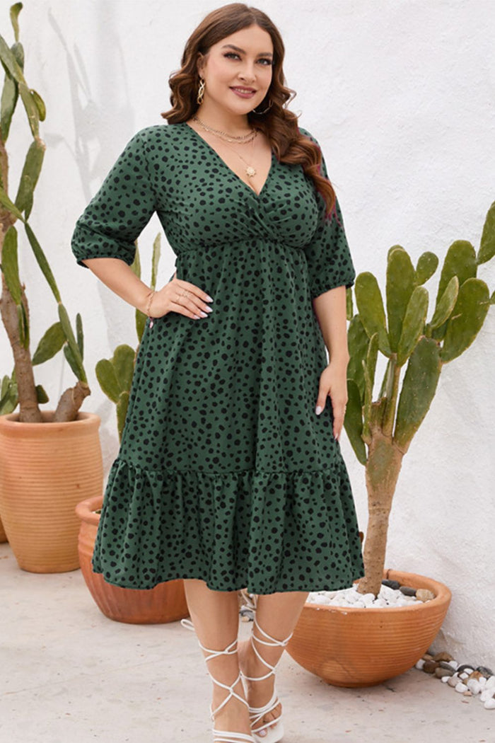 Plus Size Printed Surplice Ruffle Hem Dress - Madikfashions.com