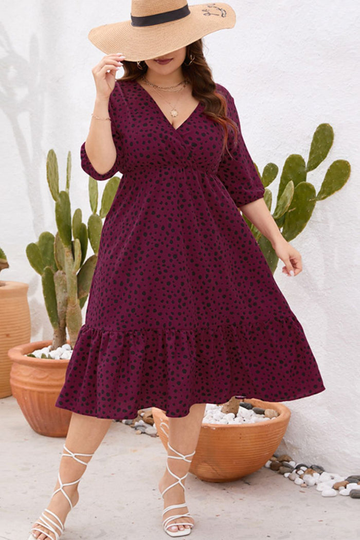 Plus Size Printed Surplice Ruffle Hem Dress - Madikfashions.com