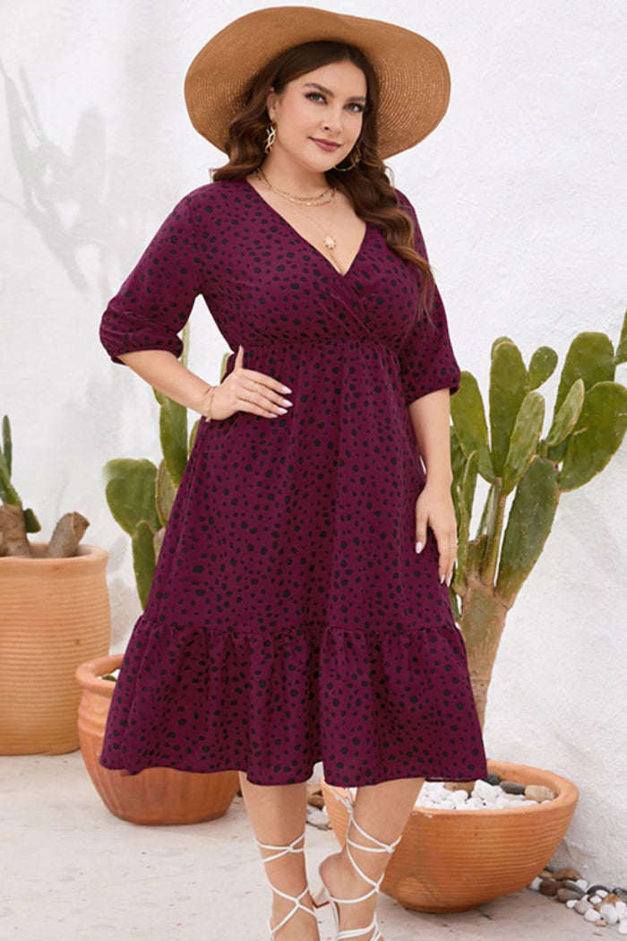 Plus Size Printed Surplice Ruffle Hem Dress - Madikfashions.com