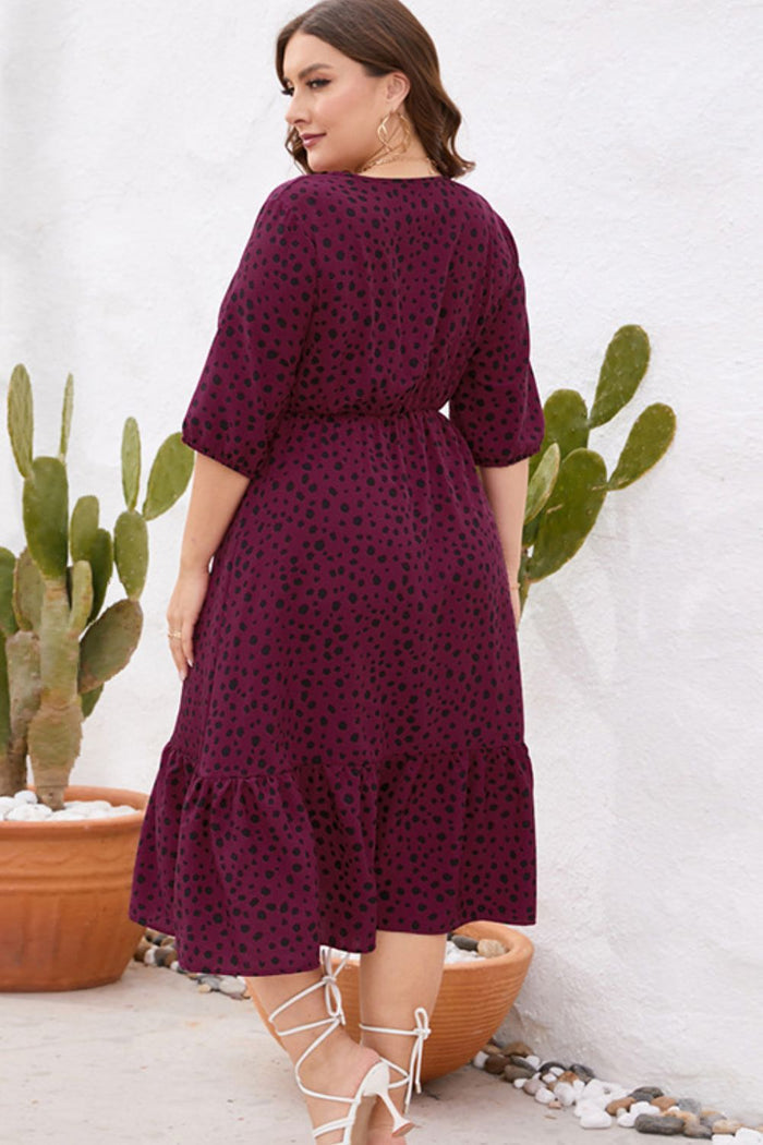 Plus Size Printed Surplice Ruffle Hem Dress - Madikfashions.com
