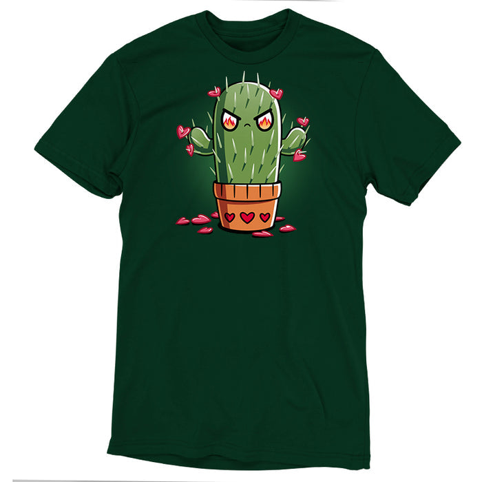 Premium Cotton T-shirt_TeeTurtle forest green Prickly Heart apparel featuring an angry prickly cactus with heart-shaped flowers.