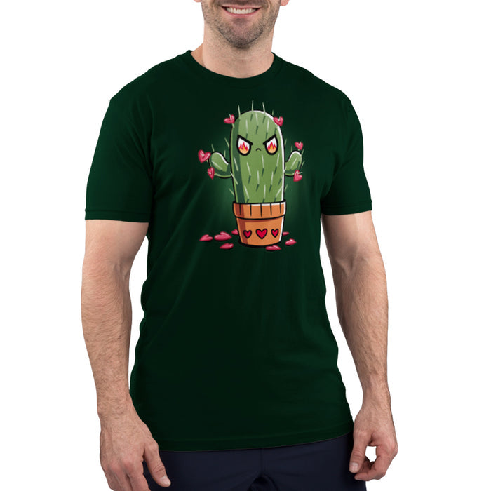 Premium Cotton T-shirt_TeeTurtle forest green Prickly Heart apparel featuring an angry prickly cactus with heart-shaped flowers.
