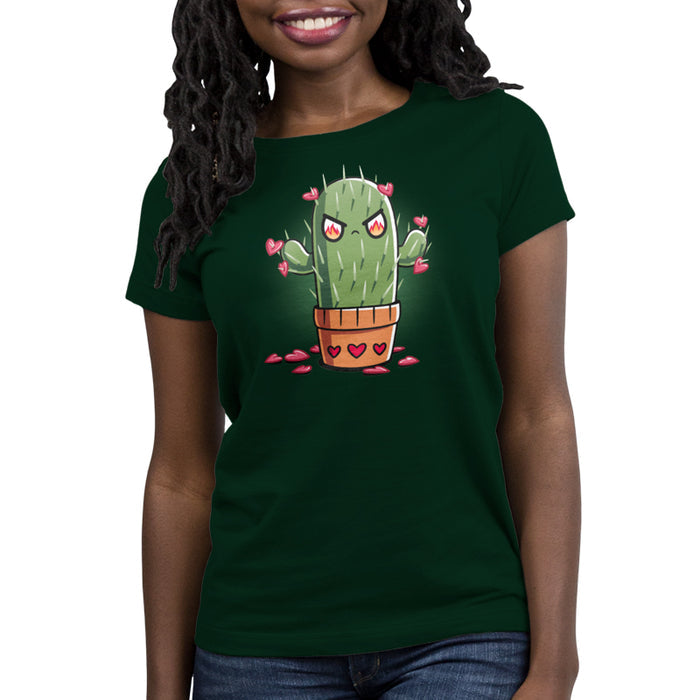 Premium Cotton T-shirt_TeeTurtle forest green Prickly Heart apparel featuring an angry prickly cactus with heart-shaped flowers.