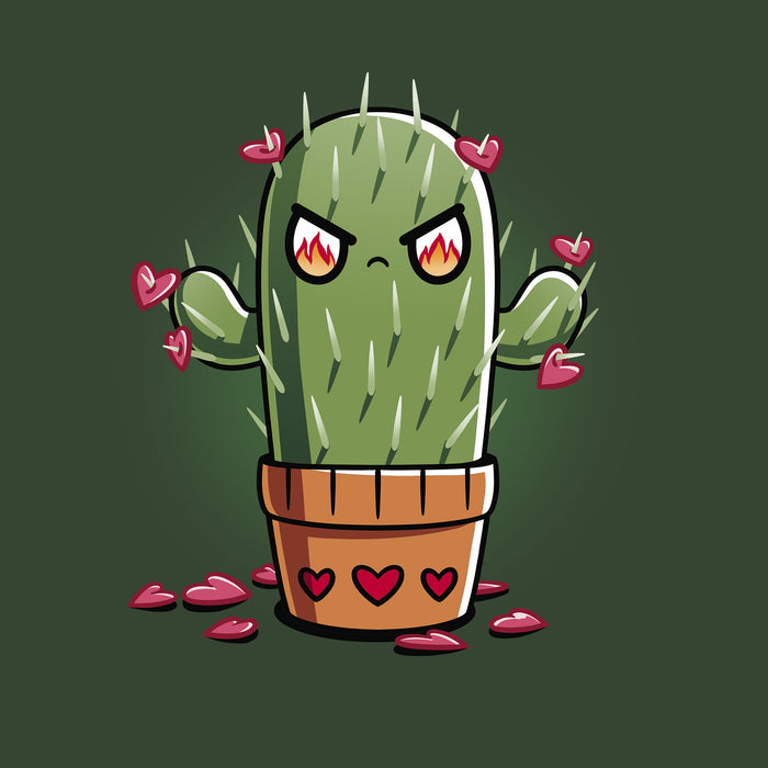 Classic Cotton T-shirt_TeeTurtle forest green Prickly Heart apparel featuring an angry prickly cactus with heart-shaped flowers.