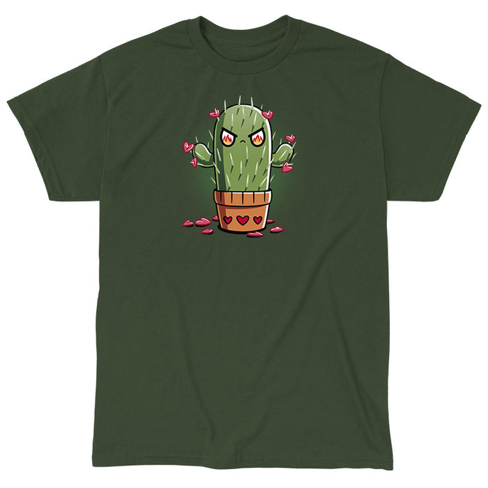 Classic Cotton T-shirt_TeeTurtle forest green Prickly Heart apparel featuring an angry prickly cactus with heart-shaped flowers.
