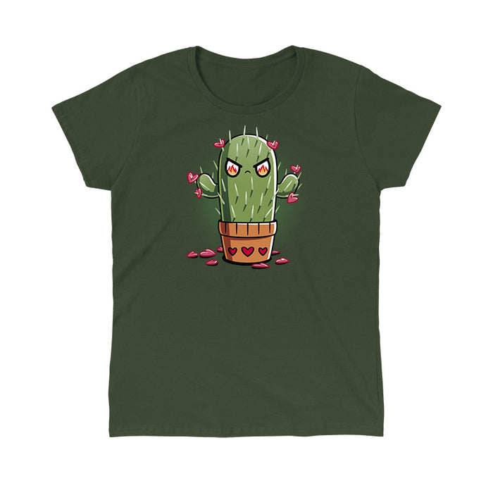 Classic Cotton T-shirt_TeeTurtle forest green Prickly Heart apparel featuring an angry prickly cactus with heart-shaped flowers.
