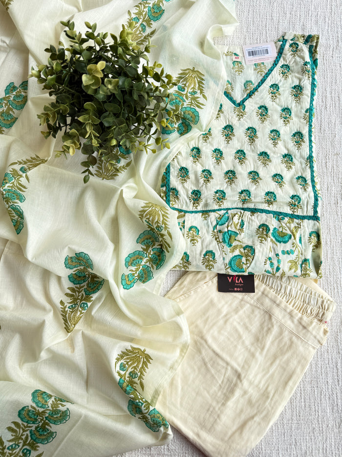Printed cotton anarkali kurti pant set