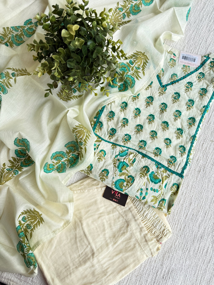 Printed cotton anarkali kurti pant set