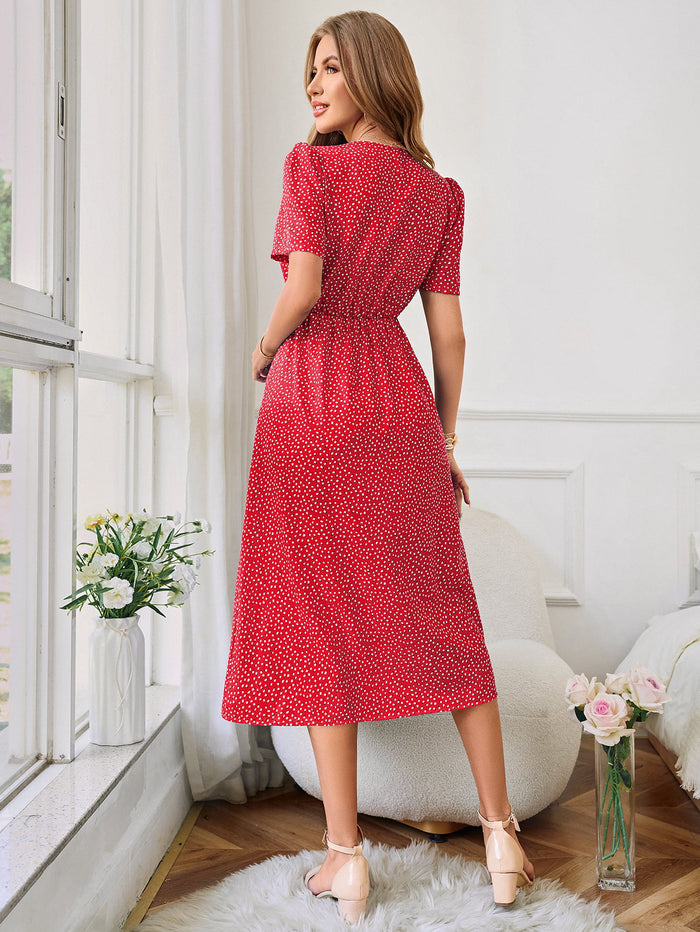 Printed Decorative Button Slit Dress - Madikfashions.com