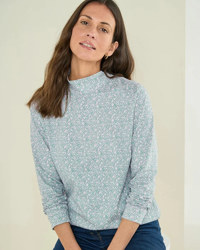Printed Long Sleeved Cotton Turtle Neck Top - Natalie