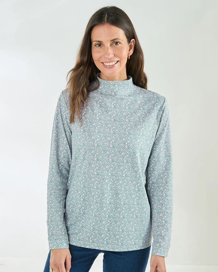 Printed Long Sleeved Cotton Turtle Neck Top - Natalie