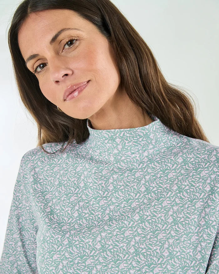 Printed Long Sleeved Cotton Turtle Neck Top - Natalie